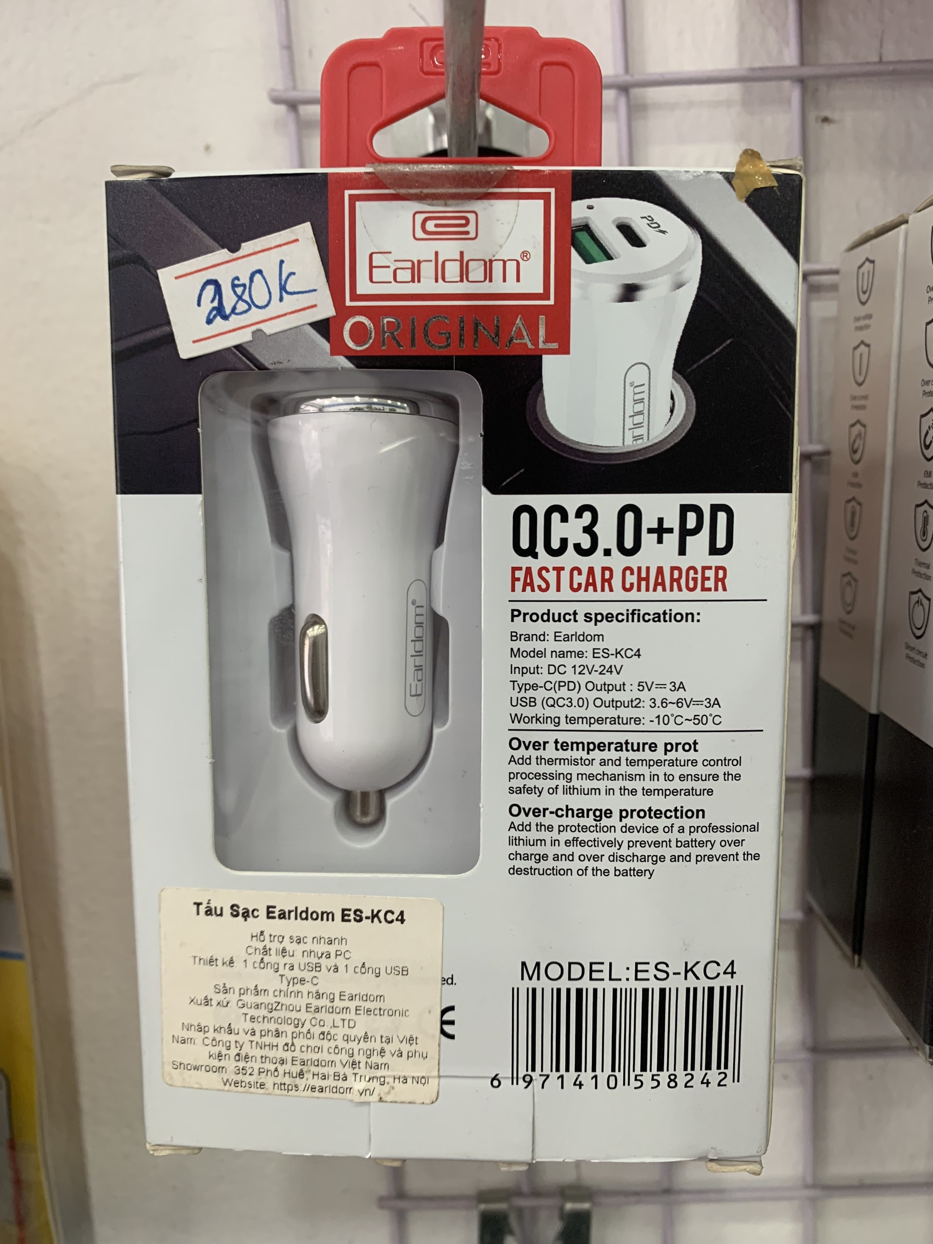 Tẩu Sạc Earldom KC4 (Hỗ Trợ Sạc Nhanh QC 3.0)